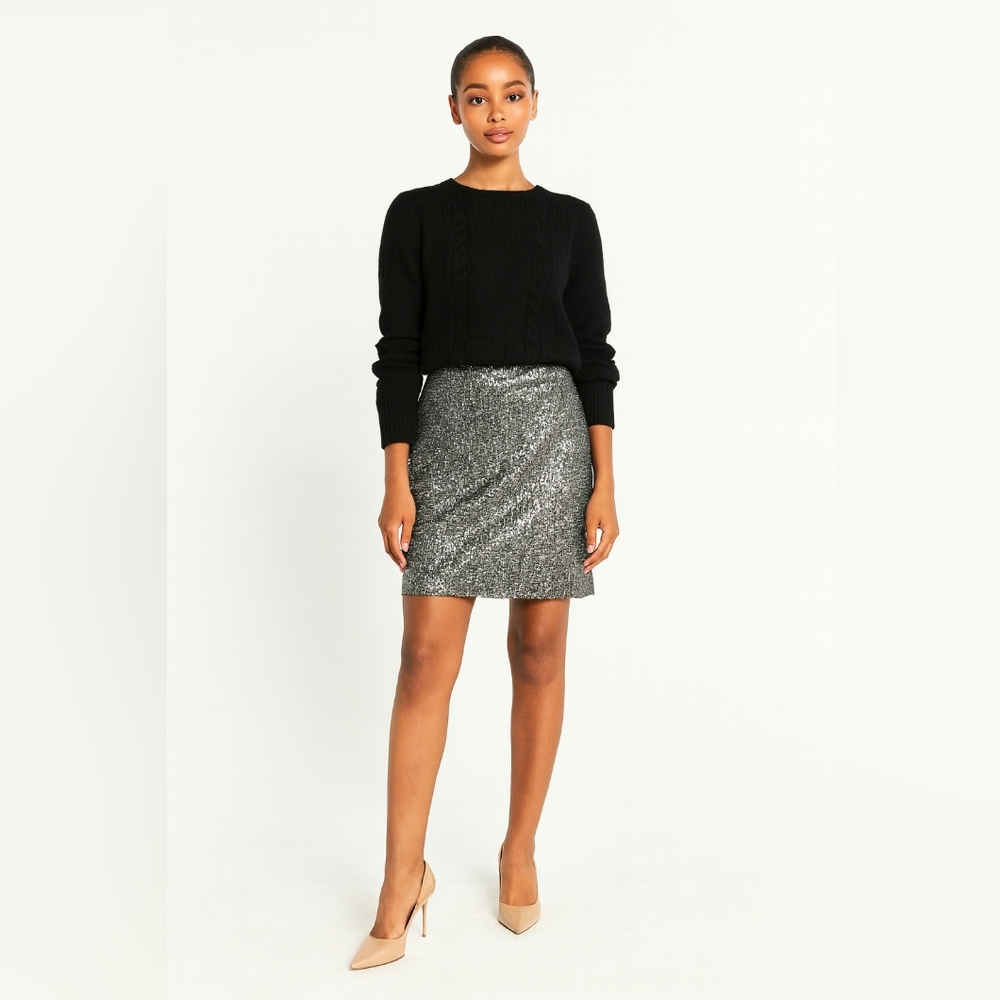 Adrianna Papell Silver Sequin Pencil Skirt Women’s Size Large Holiday Party Glam